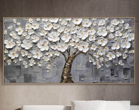 Original 3d Textured Tree Artwork Large Blooming Tower Tree Painting On Contemporary Tree Art Stunning Paintings Living Room Wall Art