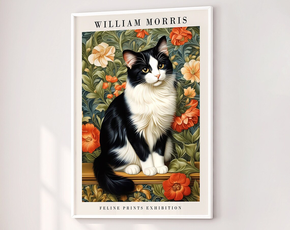 William Morris Feline Prints Exhibition Tuxedo Cat Art Poster - Image 5