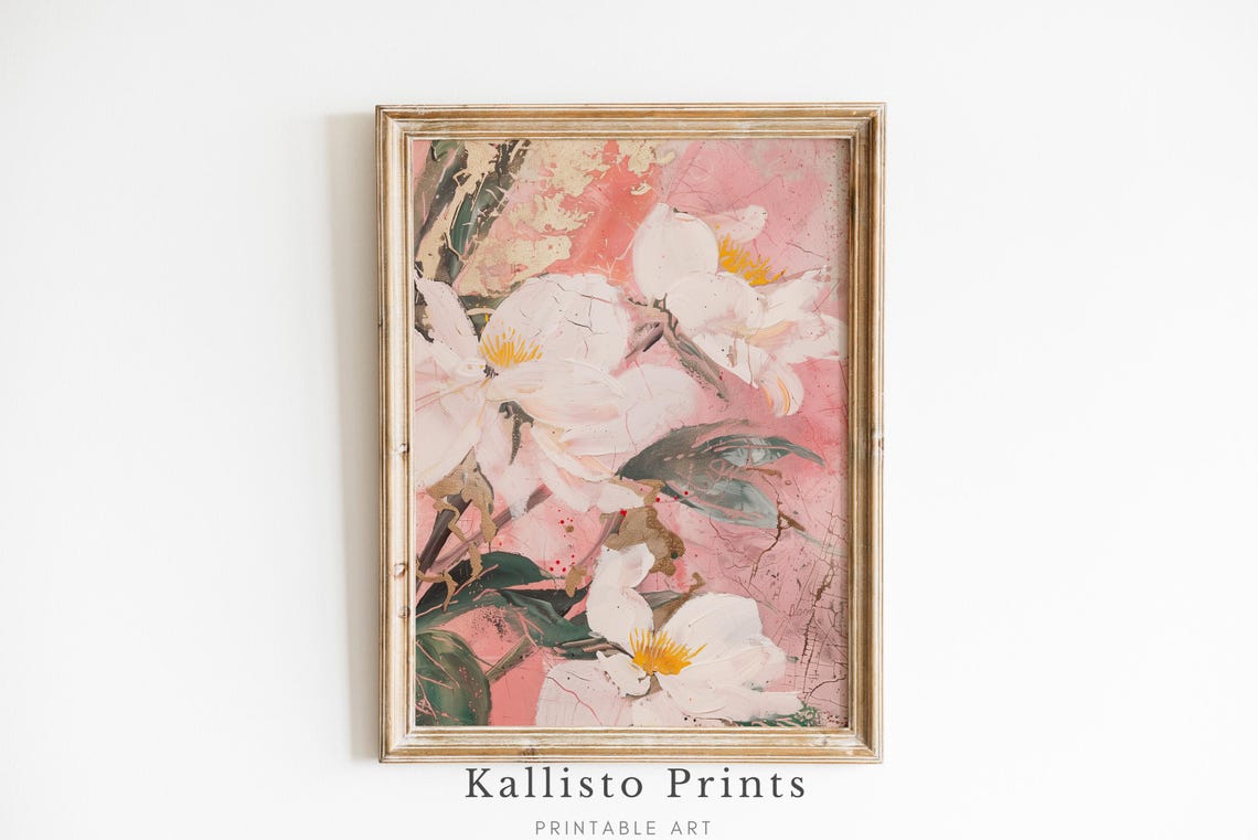 Soft White Magnolia Blossoms Pink Romantic Botanical Wall Art