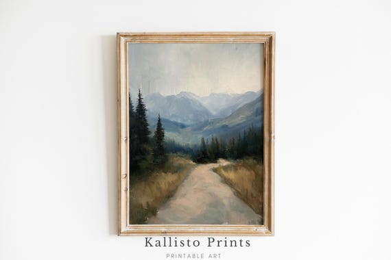 Serene Mountain Path Wall Art Moody Landscape Print Natureinspired Rustic Dcor639