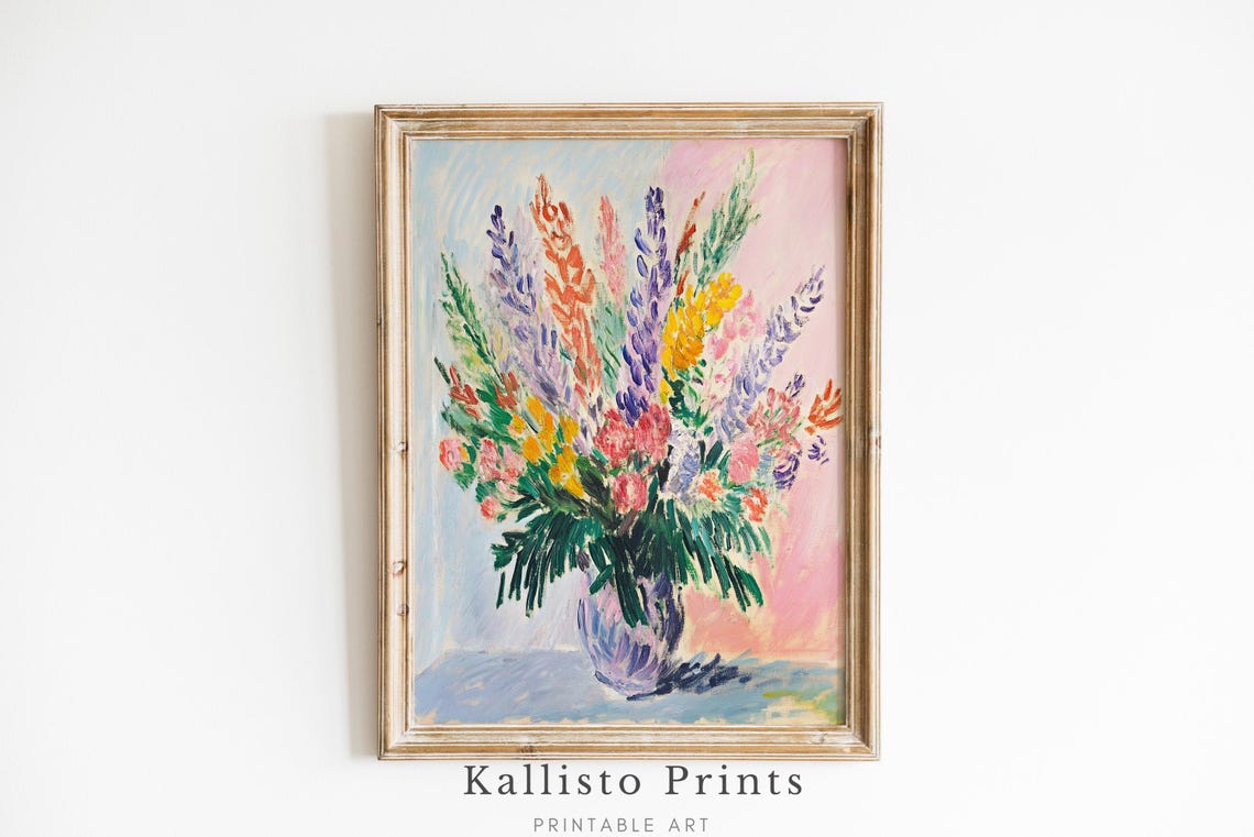Colorful Wildflower Bouquet Pastel Background Expressive Wall Art