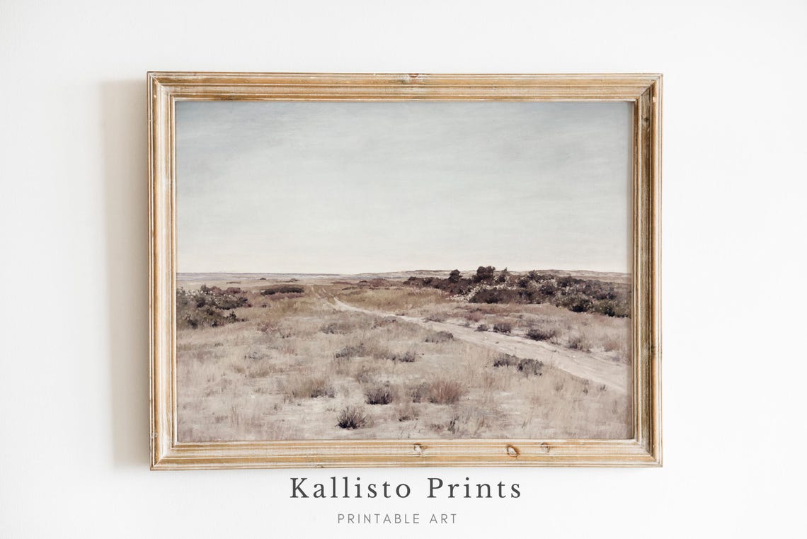 Rustic Dry Meadow With Dirt Path Under Pale Sky Minimalist Poster