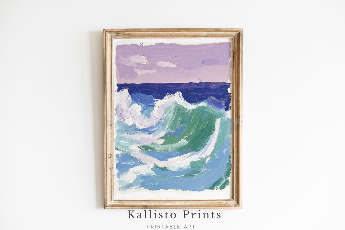 Soft Pastel Ocean Wave Lavender Sky Abstract Seascape Art Poster