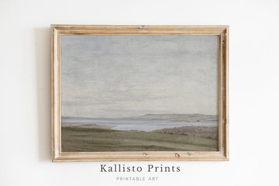 Serene Landscape Painting Tranquil Lake Scene Artwork Minimalist Countryside Wall Art Decor208