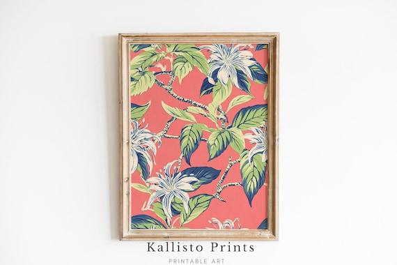 Artfultropical Floral Art Print Vibrant Botanical Wall Decor Coral Background Modern Home Office Accent 1002