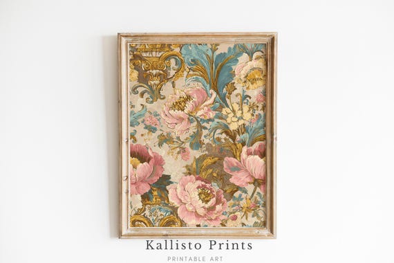 Vintage Baroque Floral Art Print, Romantic Rococo Peony