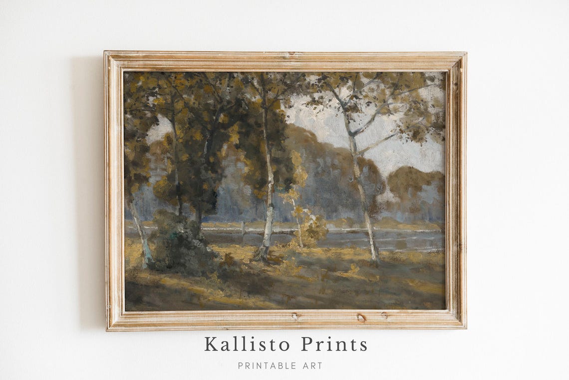 Autumn Birch Woodland By Golden River Vintage Fall Scene Poster