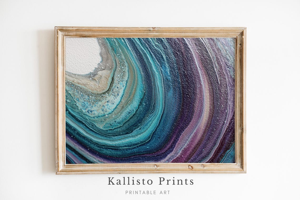 Teal Purple Abstract Fluid Agate Swirl Texture Modern Art Poster
