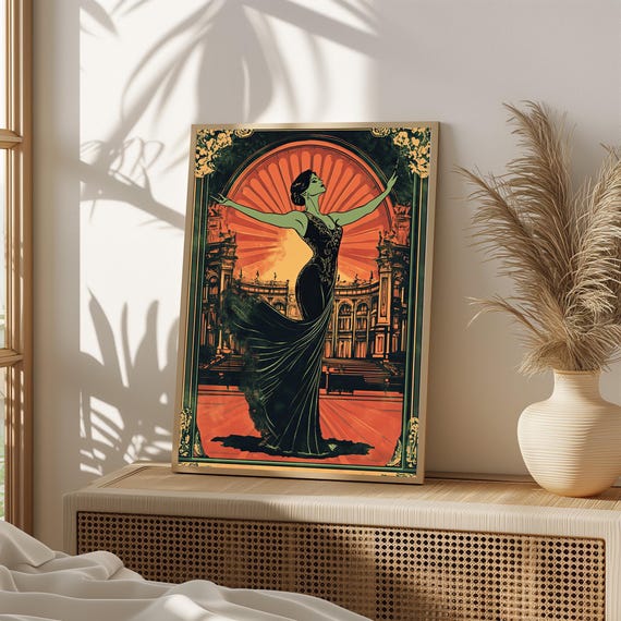 Art Deco Woman In Black Gown Elegant Vintage Poster Print Retro Glam Wall Sophisticated Home Decor564