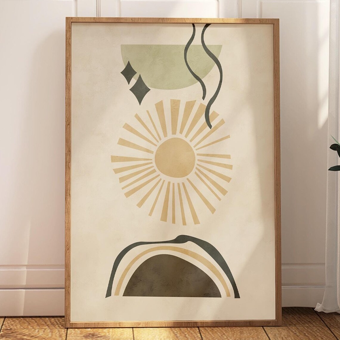 Boho Abstract Sun Print, Neutral Contemporary Poster