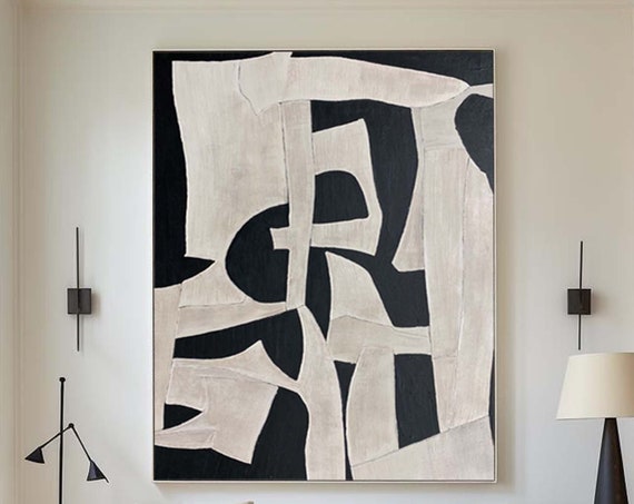 Beige Wabi Sabi Wall Art Black Beige Abstract Painting Large Black Minimalist Wall Art Beige Textured Painting Neutral Wall Decor