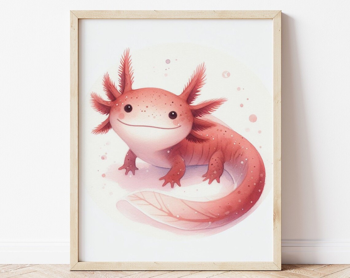 Axolotl Nursery Art Print, Cute Kids Decor