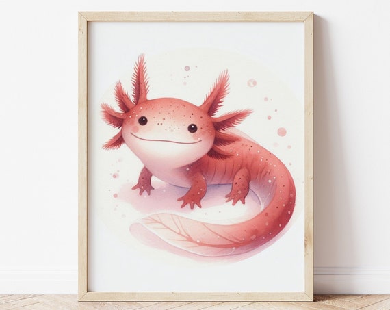 Axolotl Nursery Art Print, Cute Kids Decor