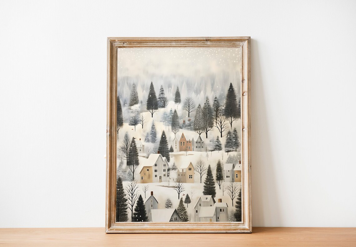 Village Christmas Watercolor Art Print, Farmhouse - Image 2