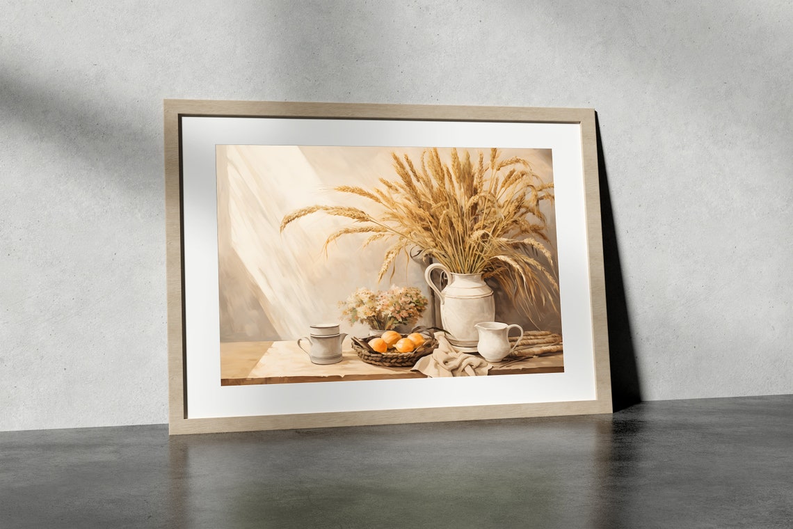 Wheat Sheaf in White Pitcher Rustic Harvest Kitchen Wall Art - Image 3