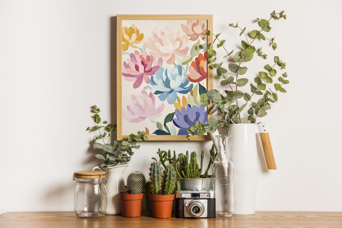 Rainbow Peony Blooms Blue Pink Orange Floral Home Decor Poster - Image 6