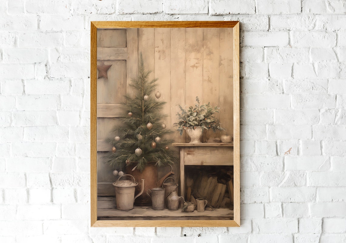 Rustic Christmas Tree in Vintage Metal Bucket Farmhouse Poster - Image 2