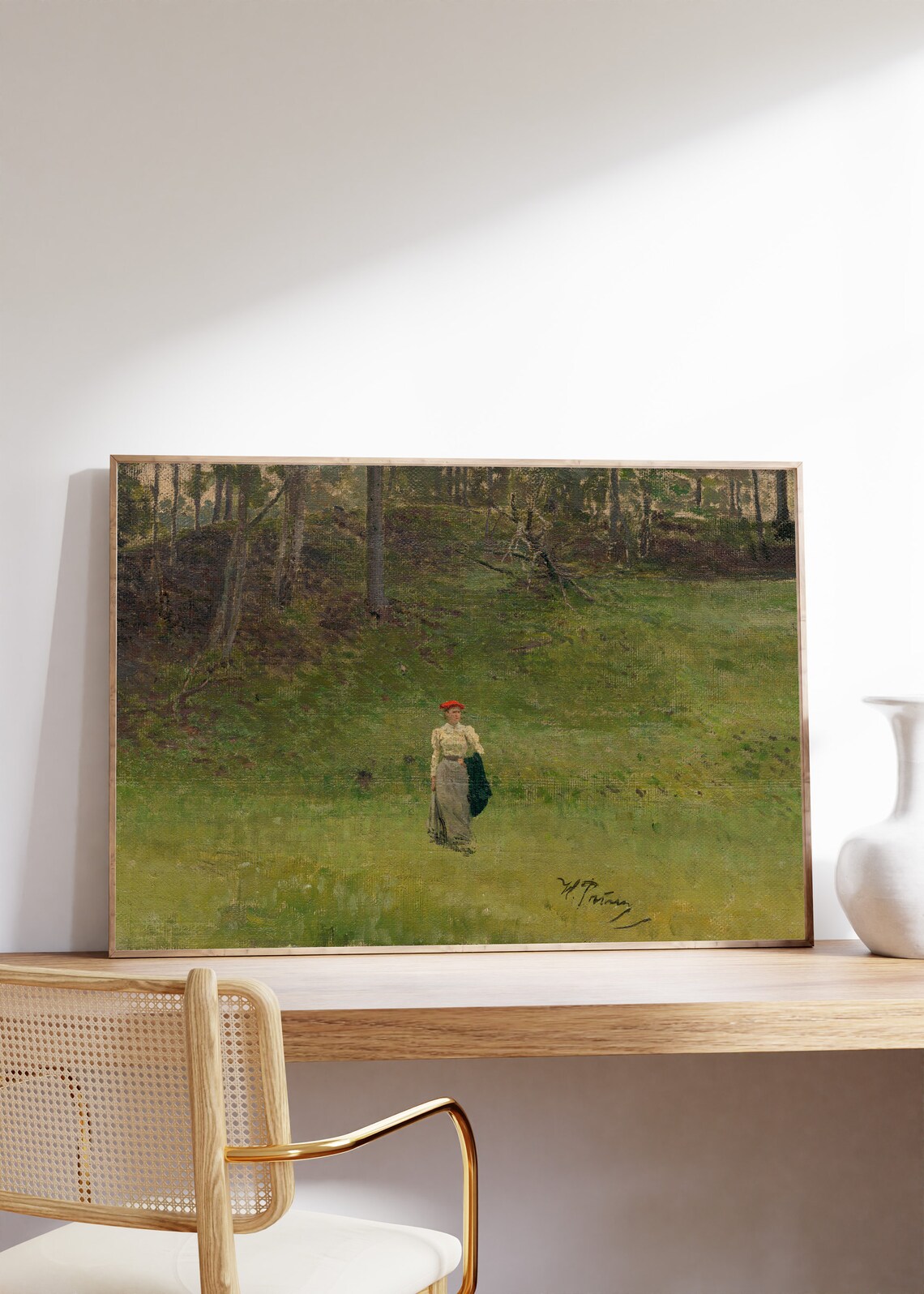 Lady in Meadow Painting Vintage Countryside Red Hat Woman Art Poster - Image 8