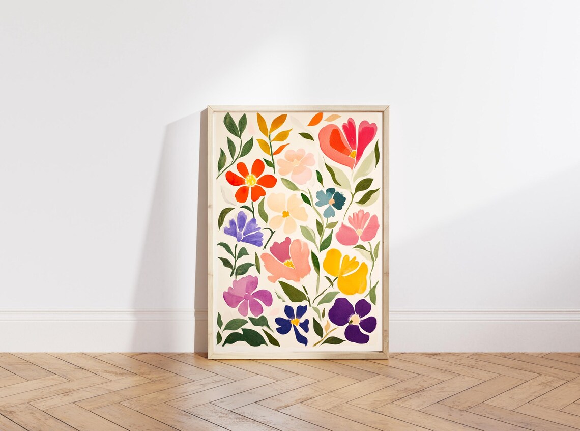 Mixed Watercolor Wildflowers Pink Purple Yellow Home Decor Poster - Image 4