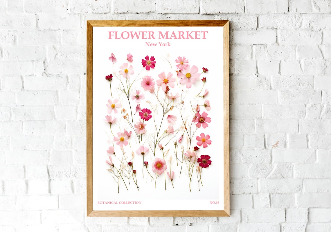 New York Flower Market Print Usa Travel Art New York Art Botanical Wall Decor Dried Flower Pressed Wall Art Pink Flowers Art - Image 2