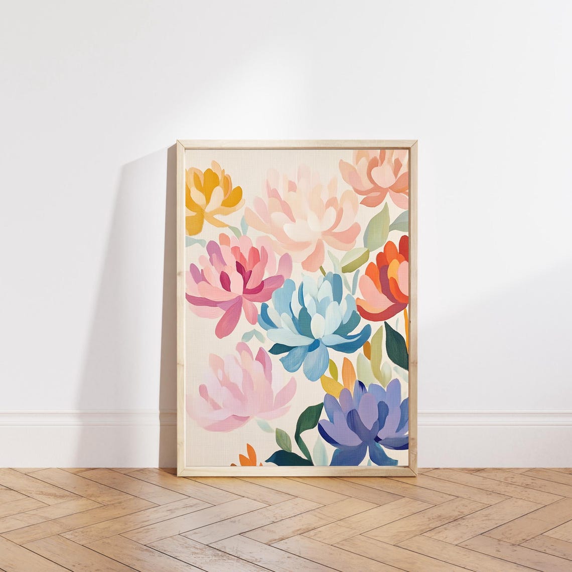 Rainbow Peony Blooms Blue Pink Orange Floral Home Decor Poster - Image 3