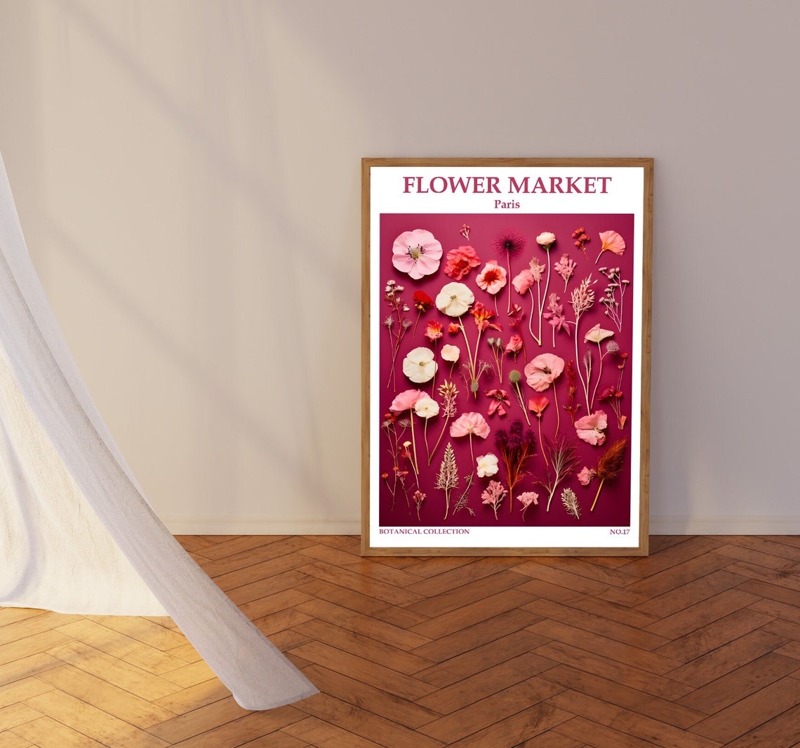 Paris Flower Market Magenta Pressed Botanical Collection Art Poster - Image 3