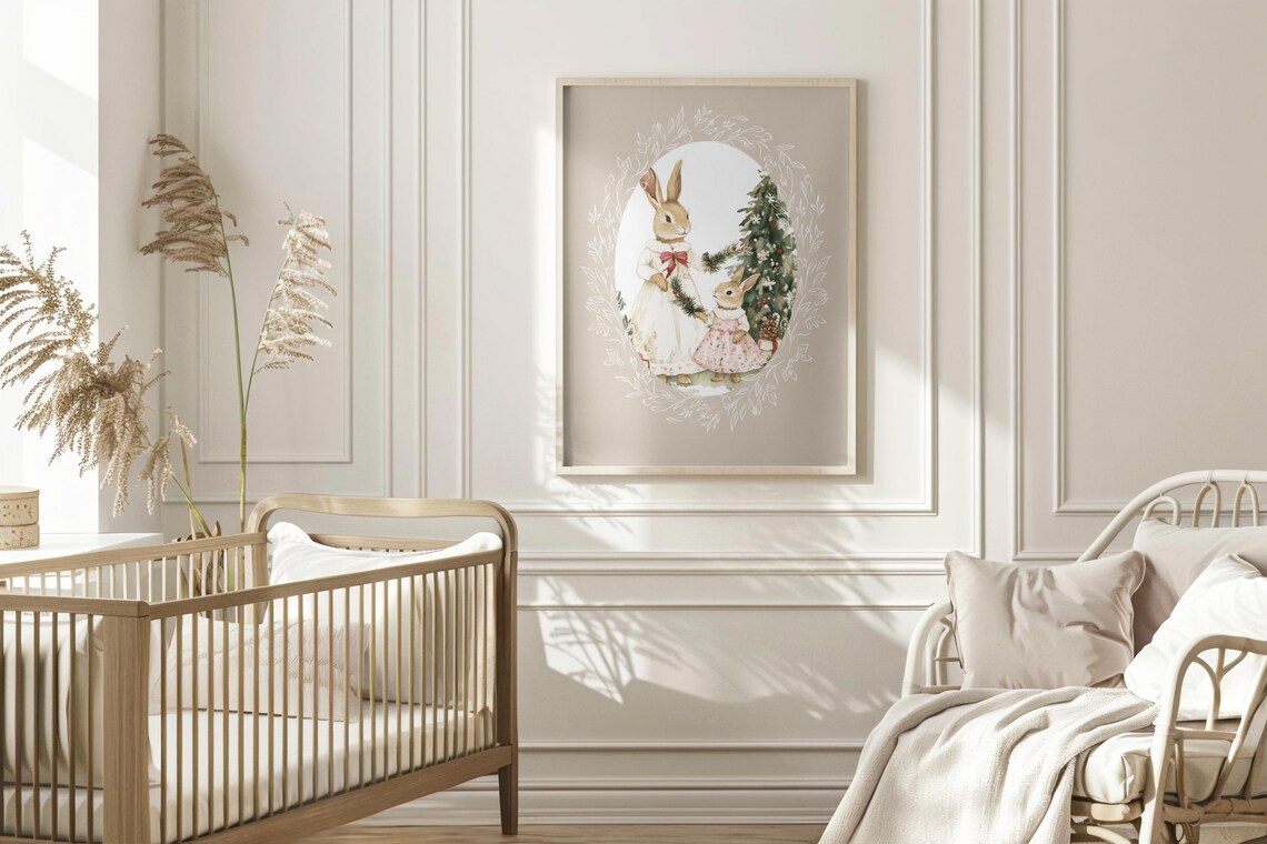Christmas Bunny Mother And Baby, Vintage Nursery Art Print - Image 4