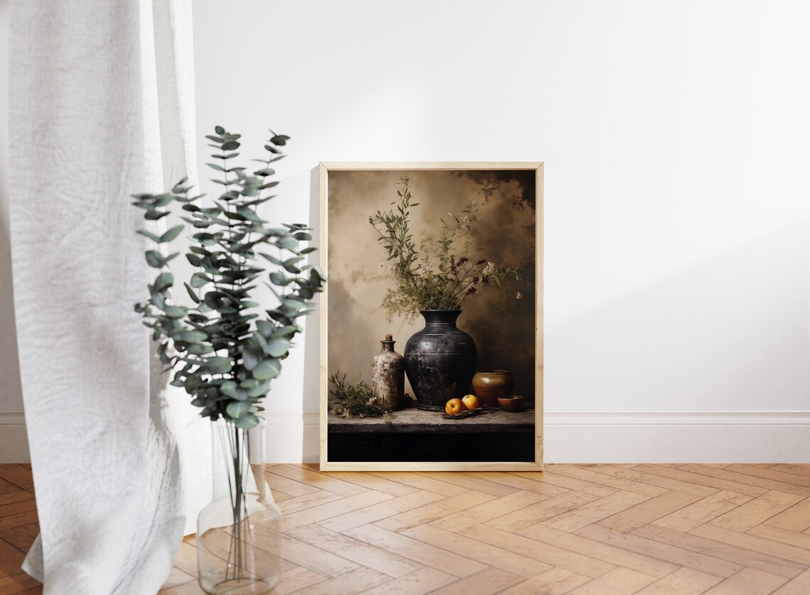 Vase With Olive Branches, Vintage Still Life Art Print - Image 4