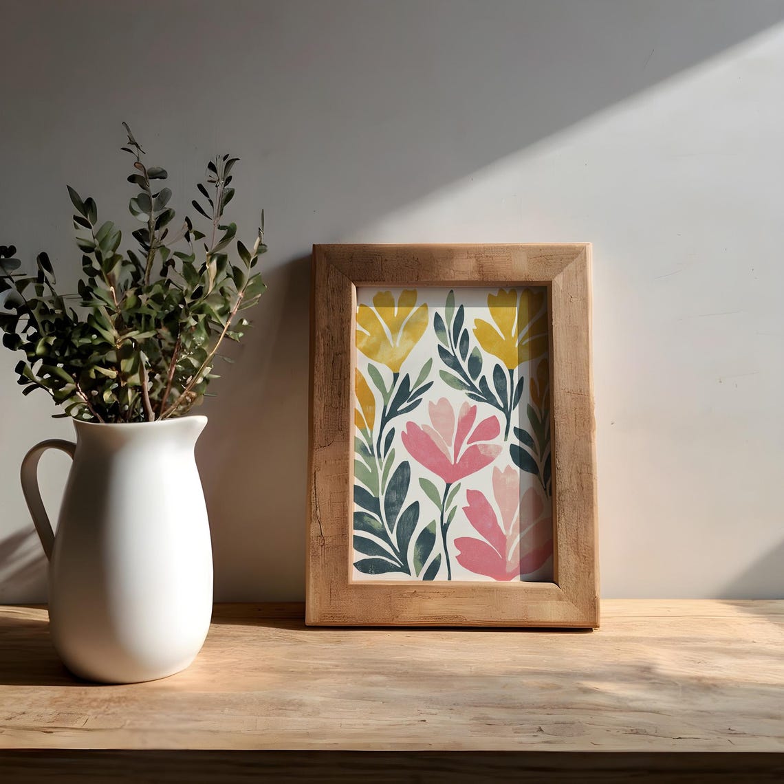Matisse Style Cutout Floral Gold Pink Green Botanical Poster - Image 3