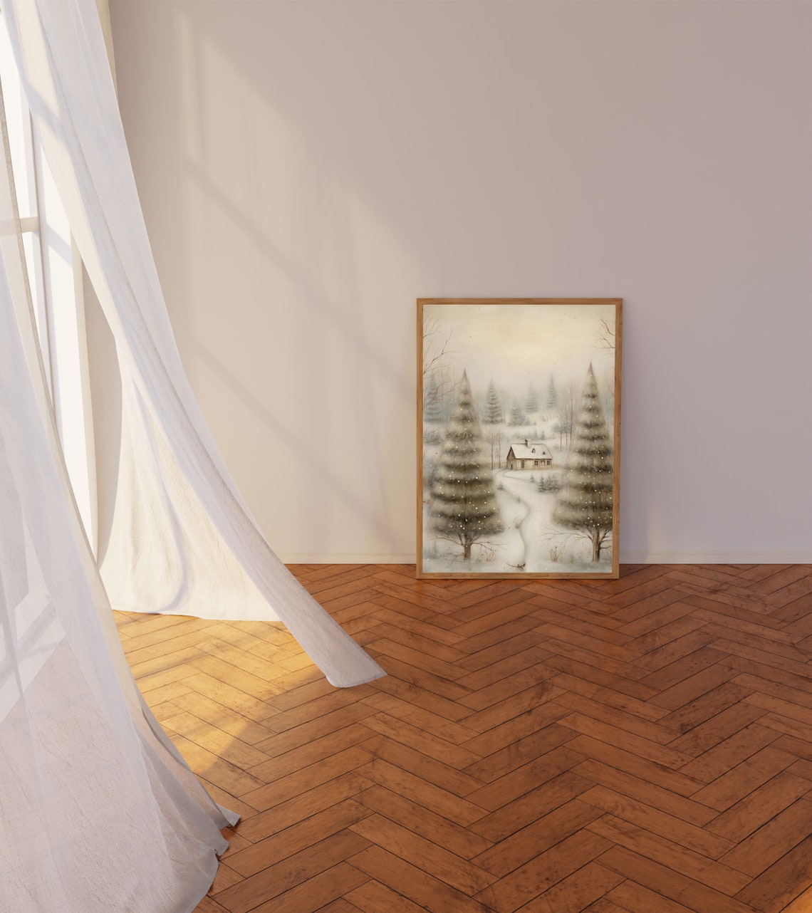 Snowy Cabin among Frosted Pines Quiet Winter Landscape Poster - Image 3