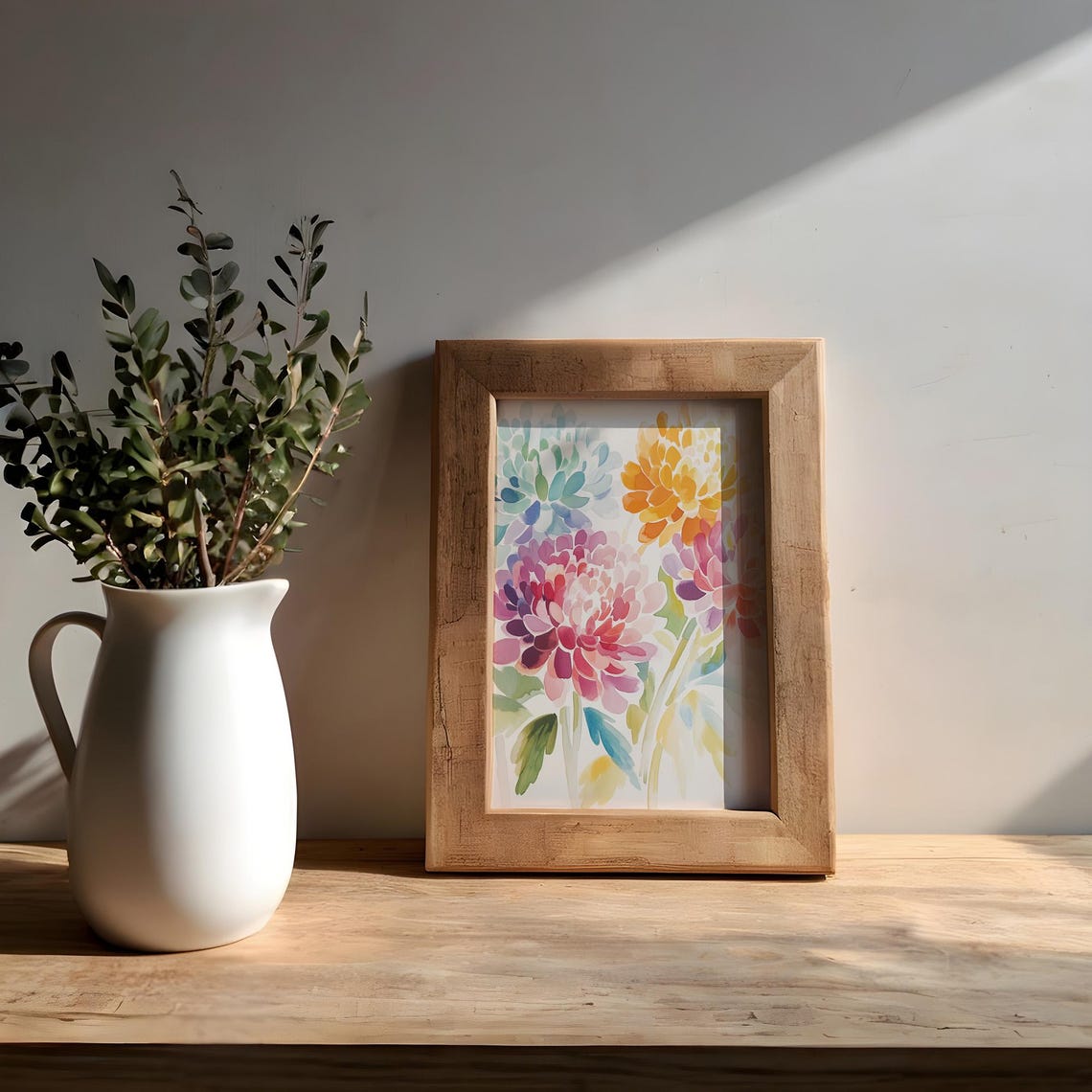 Soft Watercolor Chrysanthemum Trio Pink Purple Teal Home Decor Poster - Image 4