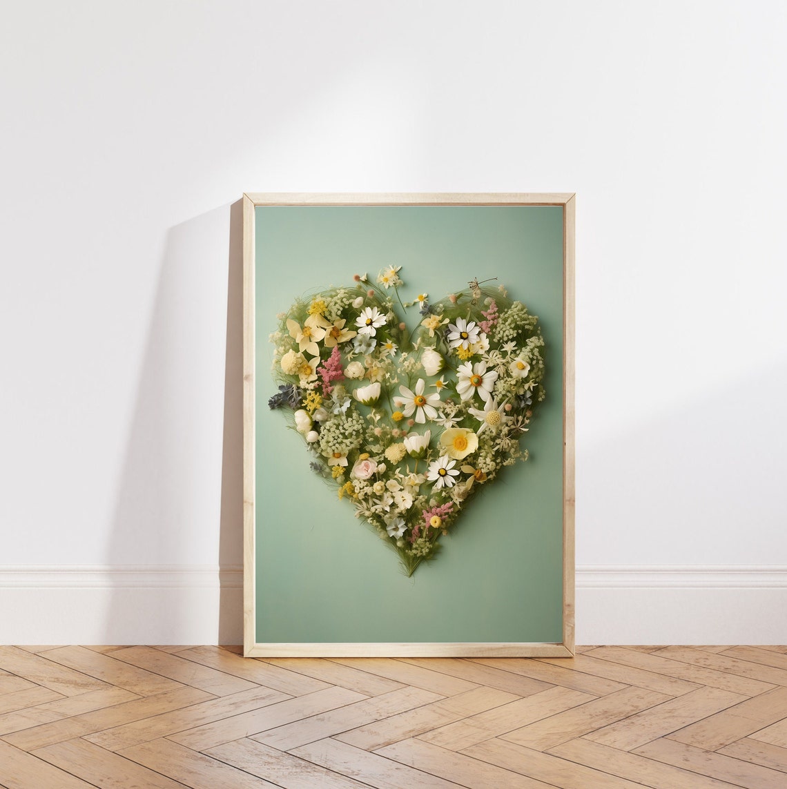 Wildflower Heart Bouquet on Sage Green Romantic Botanical Poster - Image 5