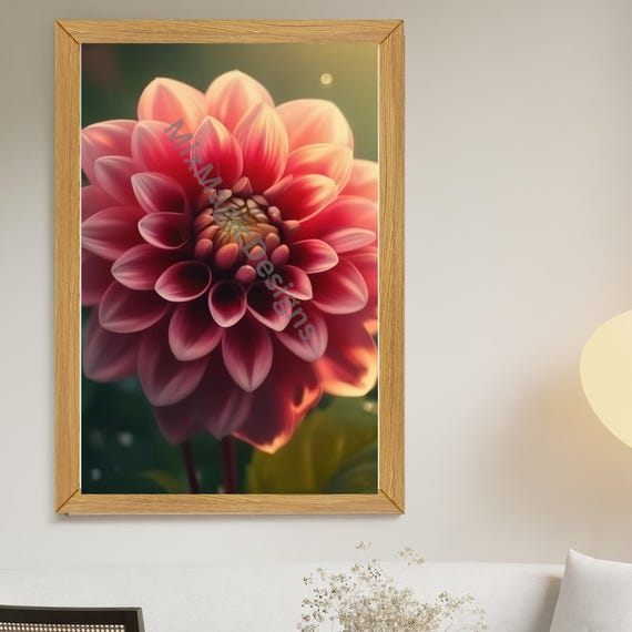 Dahlia Poster Floral Wall Art Botanical Abstract Illustration Ai Print Pdf A1a5 Modern Decor