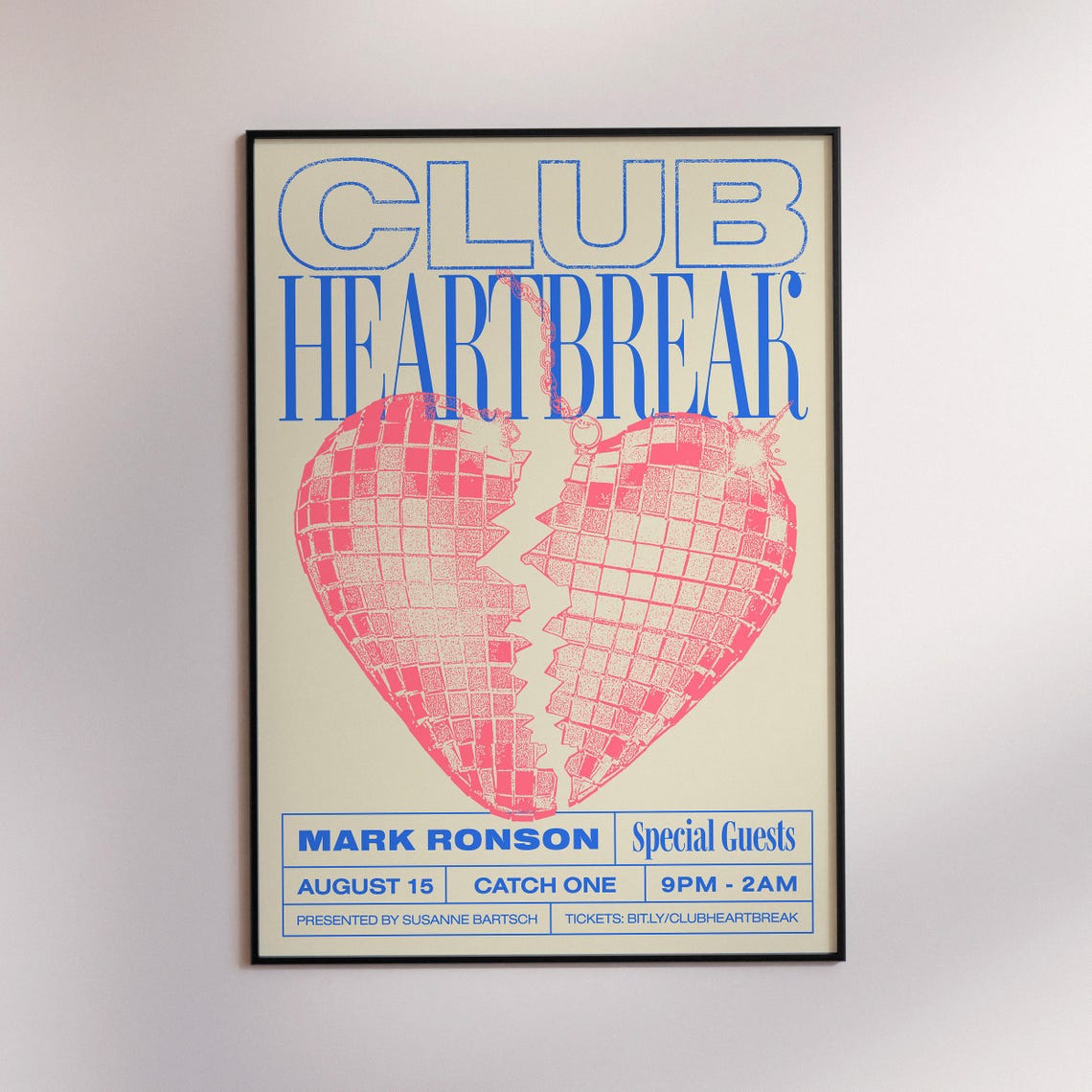 Club Heartbreak Mark Ronson August 15 Retro Gig Night Concert Poster
