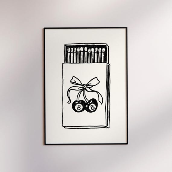 Retro Cherry 8 Ball Print Funky Matchbox Art