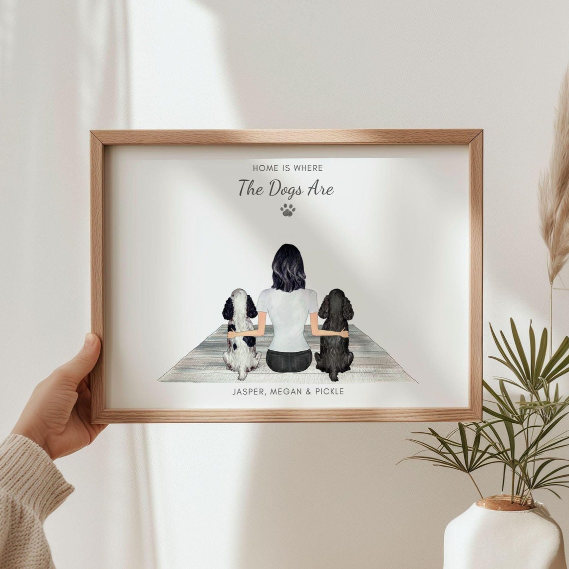 Home Is Where The Dogs Are Print Woman With Two Spaniels Wall Decor