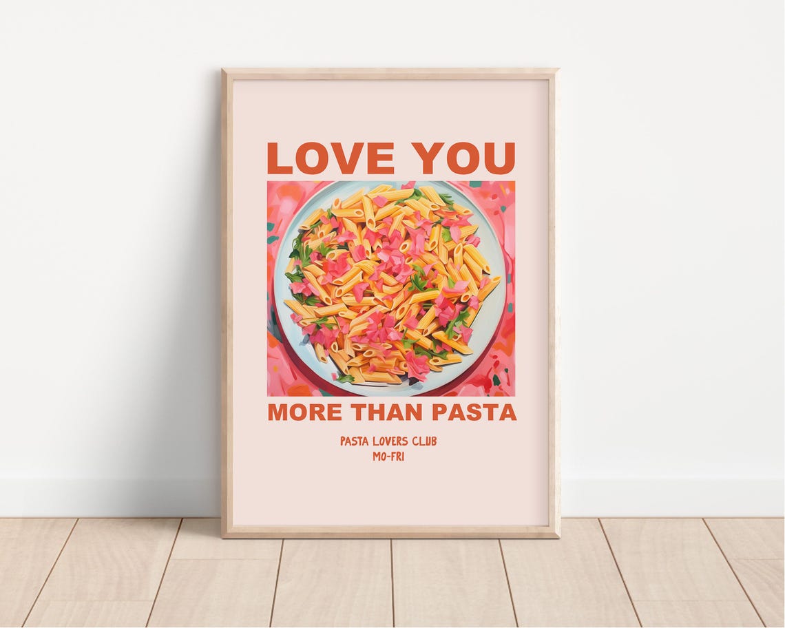 Retro Love You More Than Pasta Penne Lovers Club Kitchen Poster - Image 3