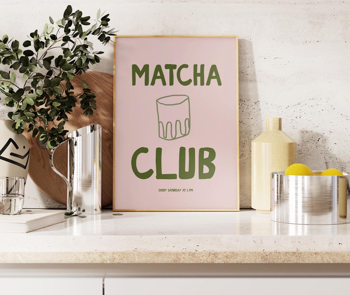 Matcha Club Doodle Every Saturday at 5 PM Green Pink Kitchen Poster - Image 4