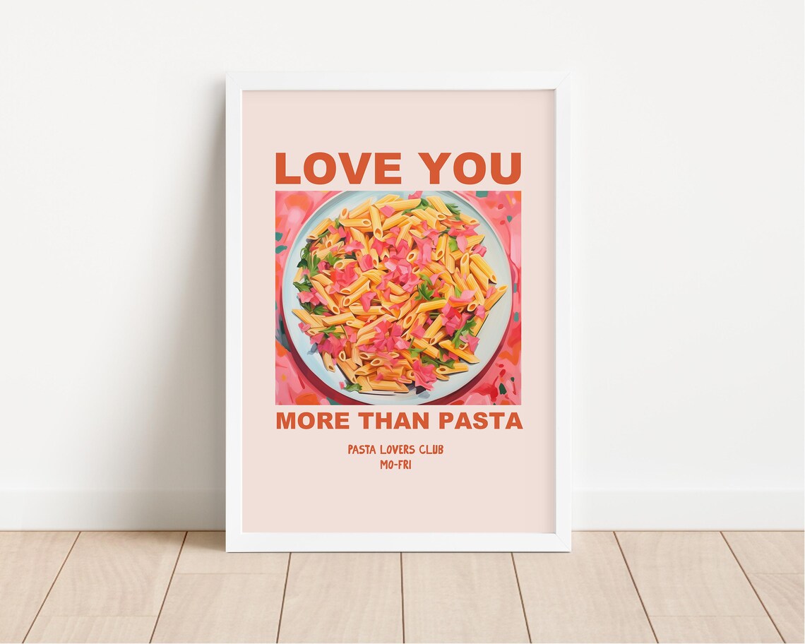 Retro Love You More Than Pasta Penne Lovers Club Kitchen Poster - Image 4
