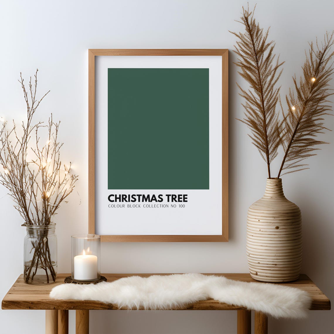 Minimalist Deep Green Christmas Tree Colour Block No 100 Print