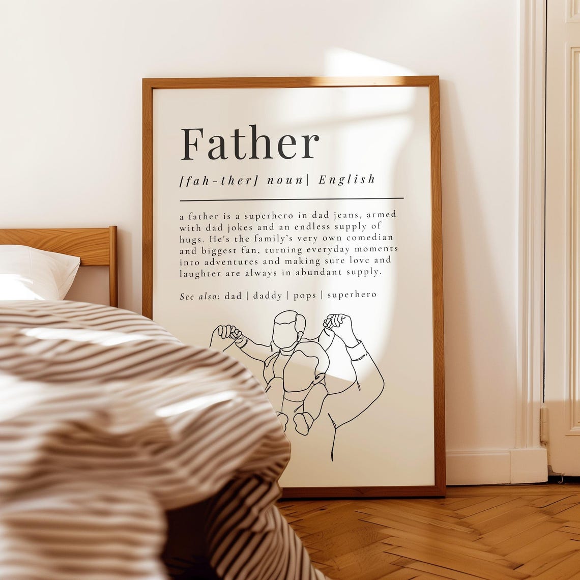 Father Definition Dictionary Dad Superhero Quote Line Art Print - Image 2