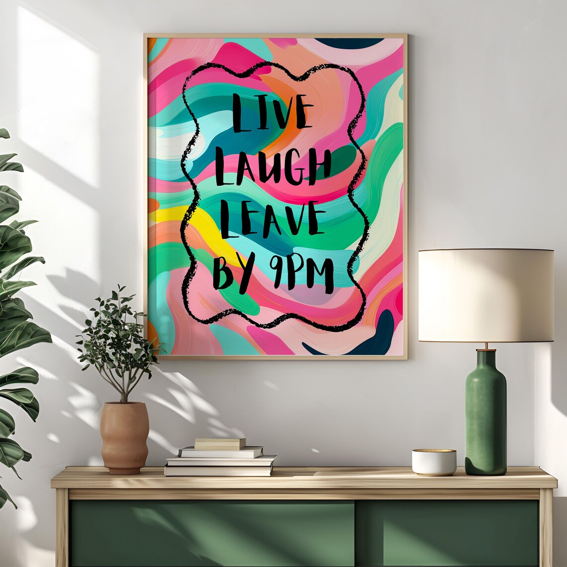 Live Laugh Leave By 9PM Funny Quote Colorful Swirl Art Poster - Image 2