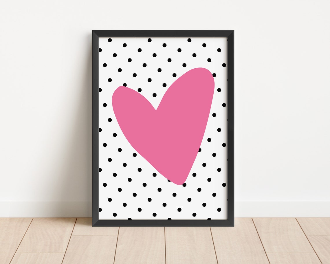 Pink Love Heart Kids Art Print Girls Room Decor Retro Love Heart Print Nursery Wall Art Decor Kids Room Print Playroom Wall Decor