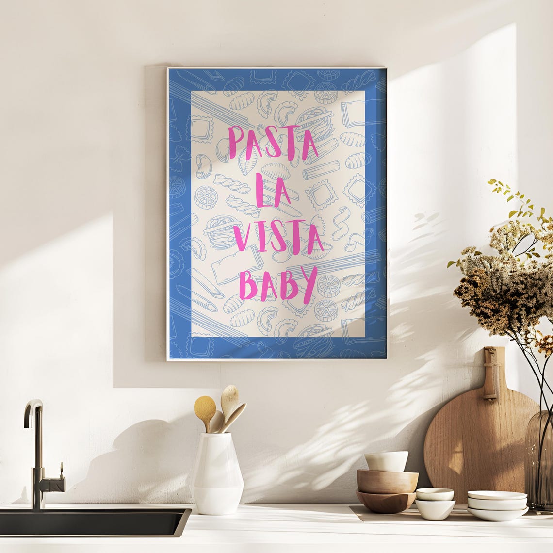 Pasta La Vista Baby Poster Pink Lettering Italian Kitchen Wall Decor