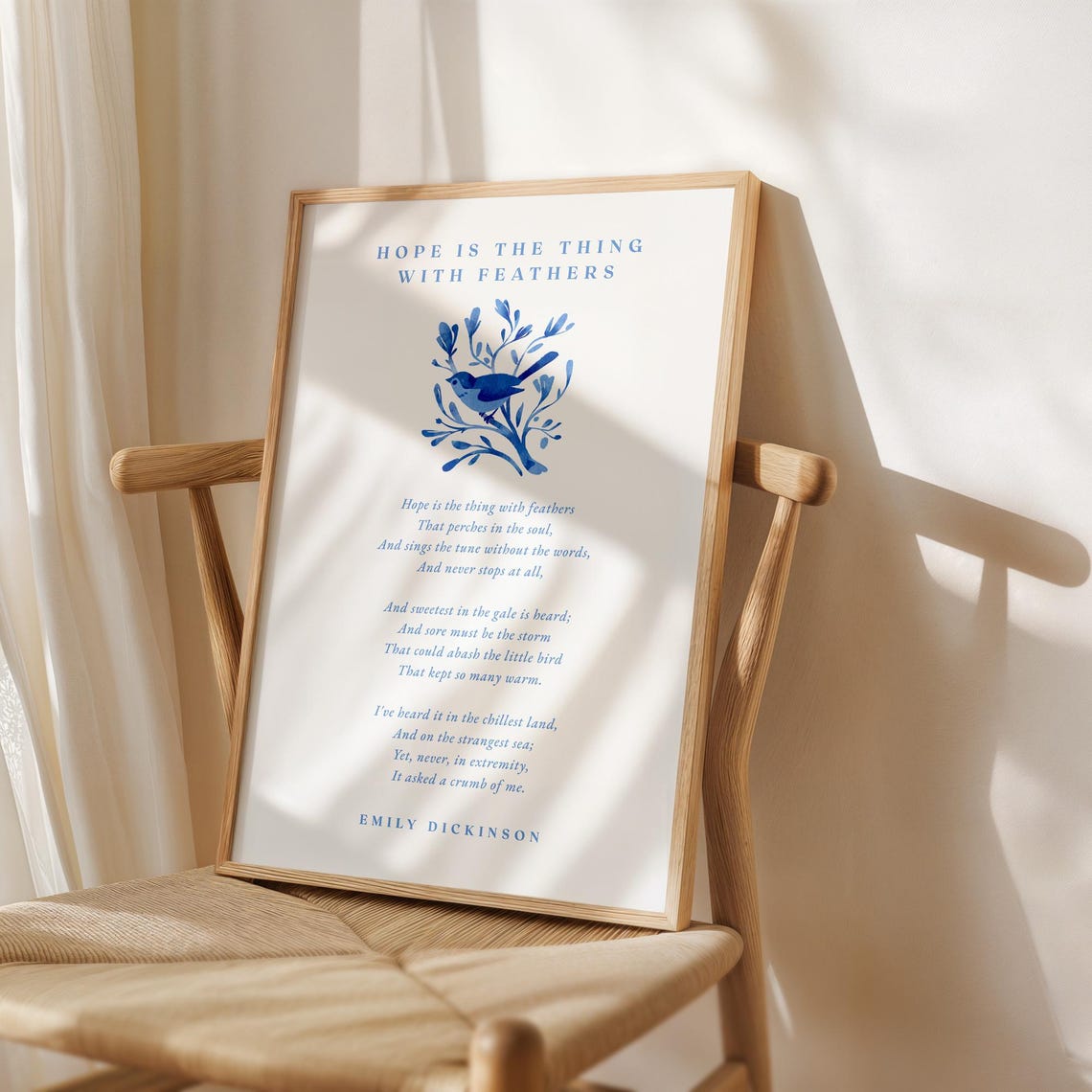 Emily Dickinson Hope Poem Blue Bird Illustration Literary Art Poster - Image 2