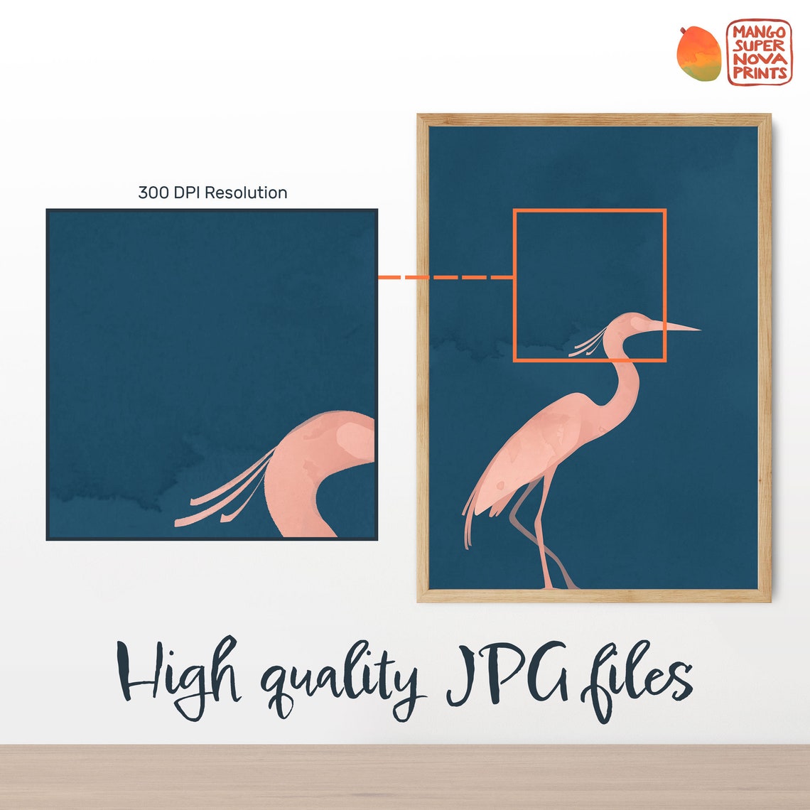 Coral Heron Silhouette On Navy Blue Minimalist Zen Bird Poster - Image 2