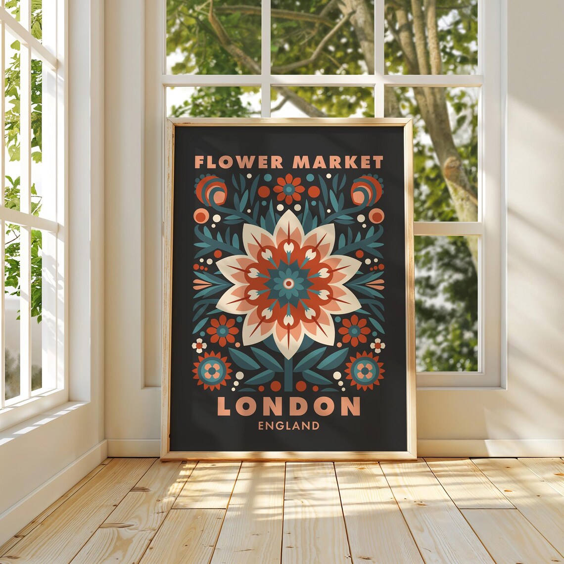 Flower Market London England Folk Botanical Dark Moody Art Poster - Image 5