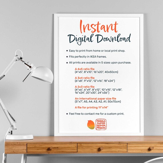 Instant Digital Download File Guide Sizes Info Card Seller Poster