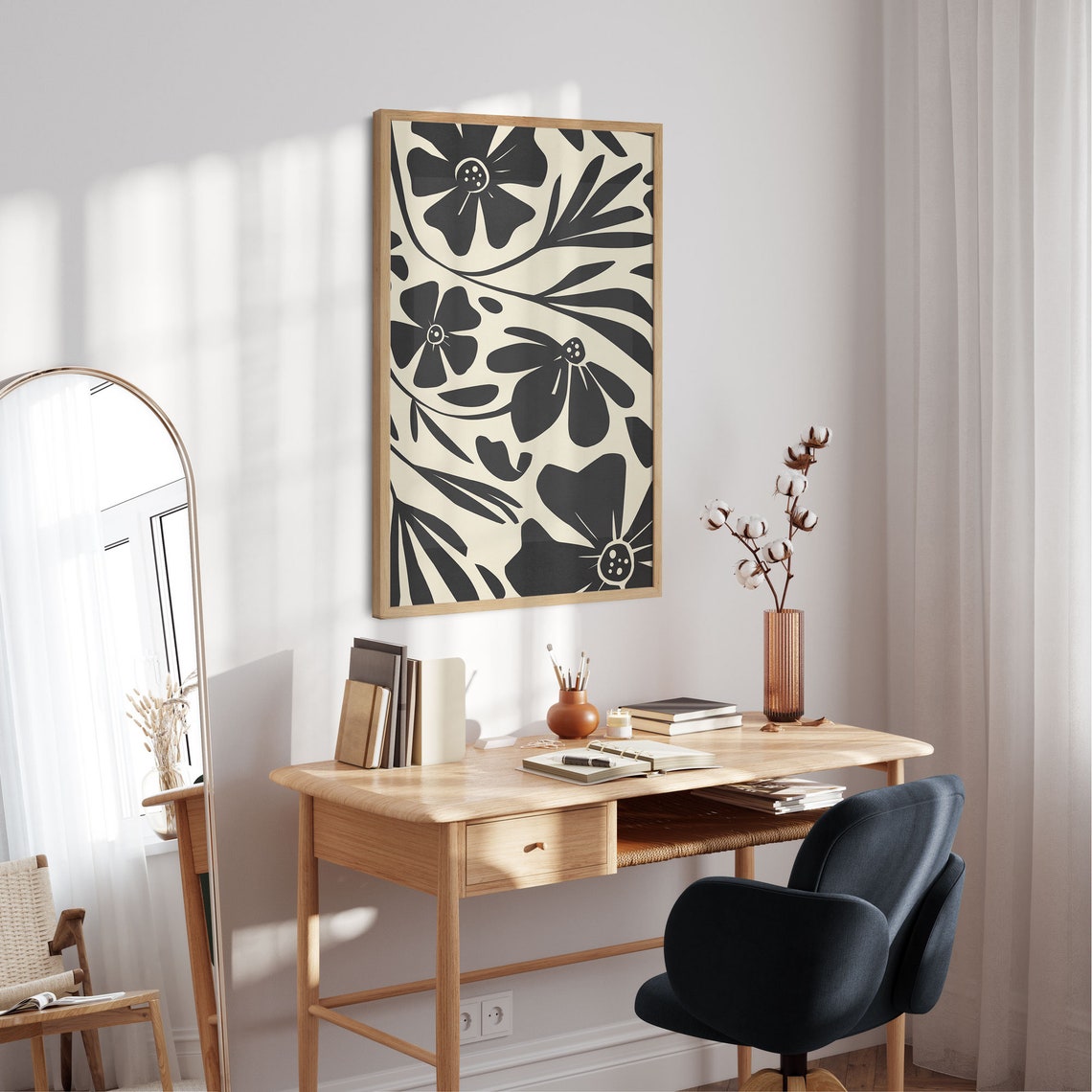 Bold Black Botanical Black Flowers On Cream Floral Wall Poster - Image 5