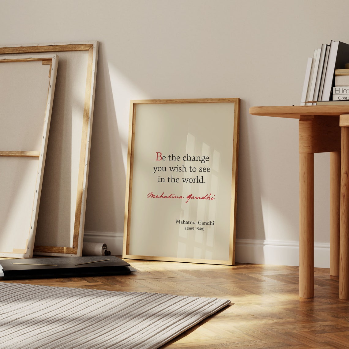 Mahatma Gandhi Be The Change You Wish To See Quote Cream Poster - Image 4